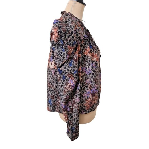 Ulla Johnson Size 0* Remy Puff Sleeve Blouse Tie Front Black Tan Sunburst - Picture 8 of 13